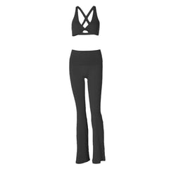 Halter v neck ruched crop cross back pant set
