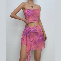 Backless tie dye ruffle tube mini skirt set