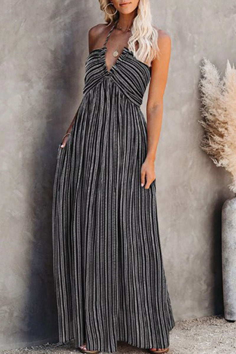 Fashion Street Print V Neck A Line Maxi Dresses