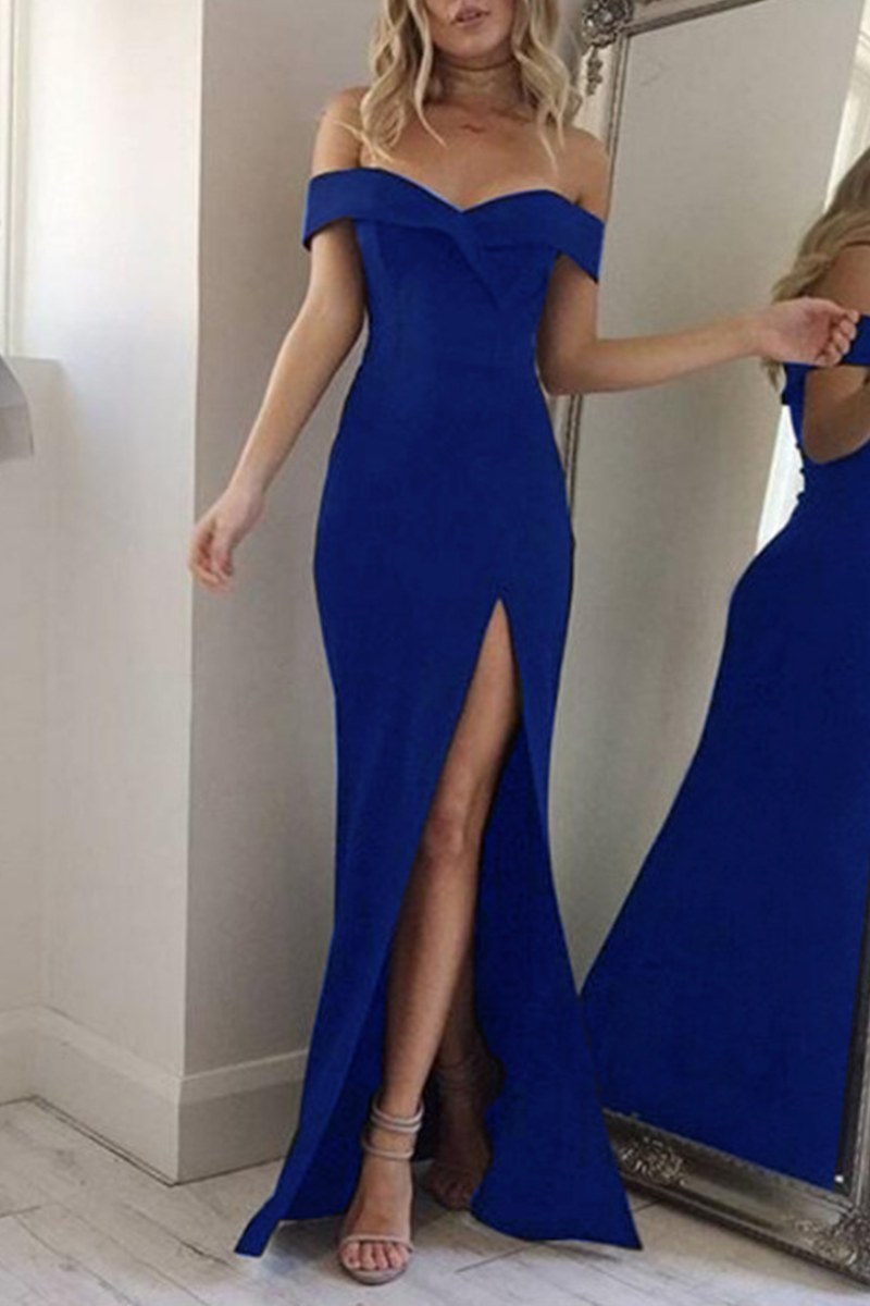 Fashion Elegant Solid Backless High Opening Off the Shoulder Irregular Dress Dresses(5 Colors)