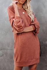 Casual Solid Patchwork Pocket O Neck Long Sleeve Dresses(4 Colors)