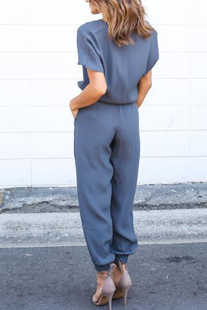 Casual Solid Patchwork V Neck Straight Jumpsuits(3 Colors)