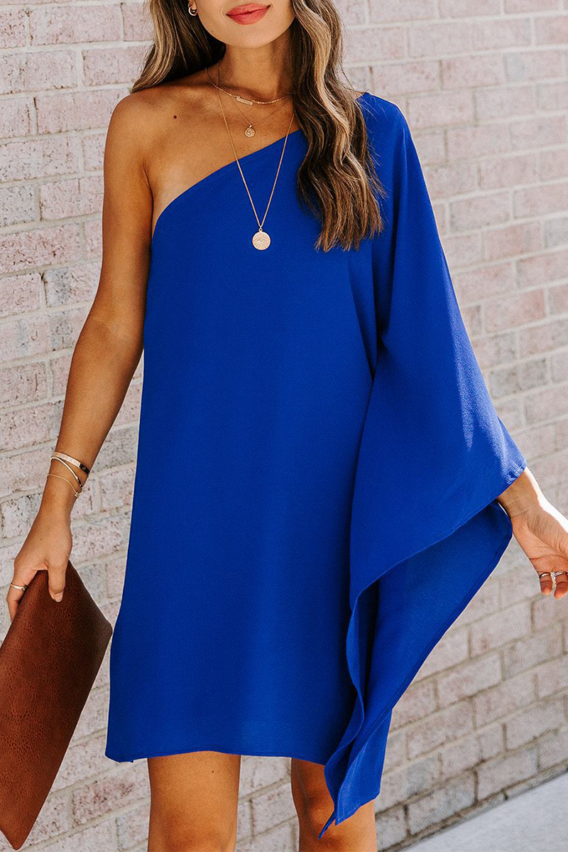 Casual Solid One Shoulder Straight Dresses(10 Colors)