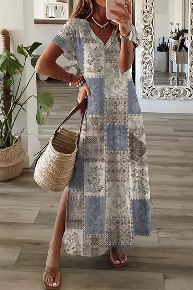 Casual Print V Neck Straight Dresses(8 Colors)