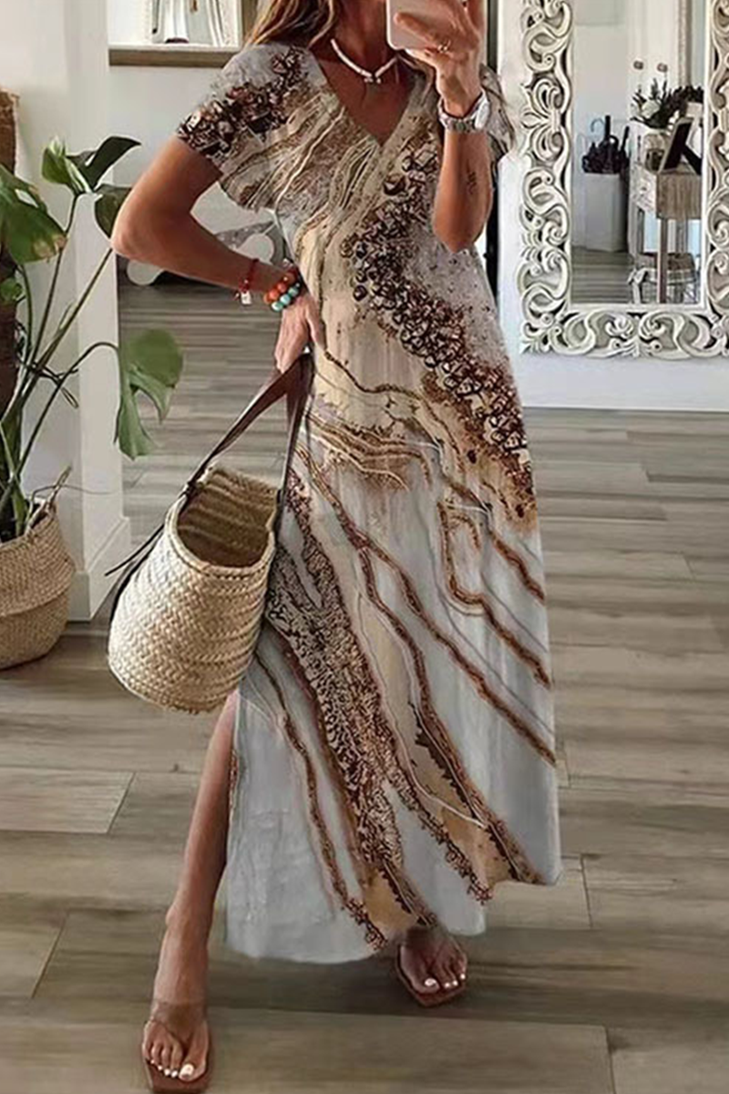 Casual Print V Neck Straight Dresses(8 Colors)