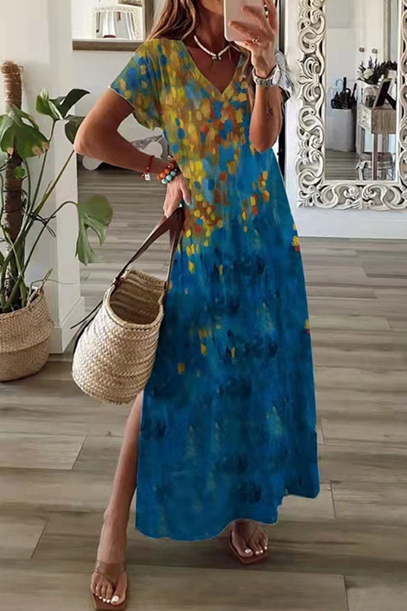 Casual Print V Neck Straight Dresses(8 Colors)