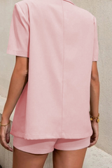 Fashion Solid Patchwork Turndown Collar Short Sleeve Two Pieces