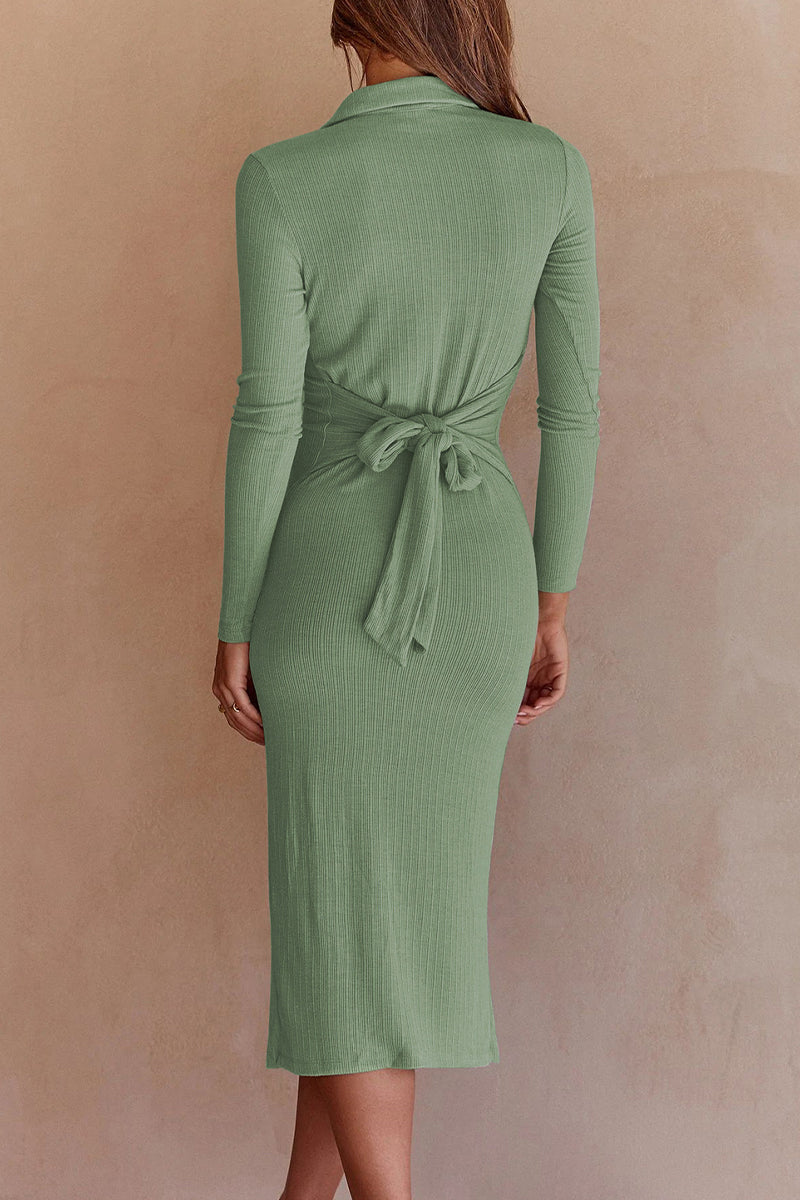 Celebrities Elegant Solid Turndown Collar One Step Skirt Dresses(10 Colors)