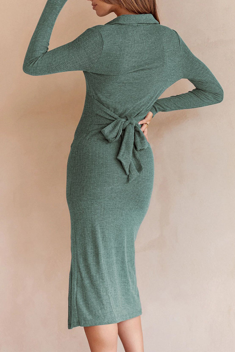 Celebrities Elegant Solid Turndown Collar One Step Skirt Dresses(10 Colors)