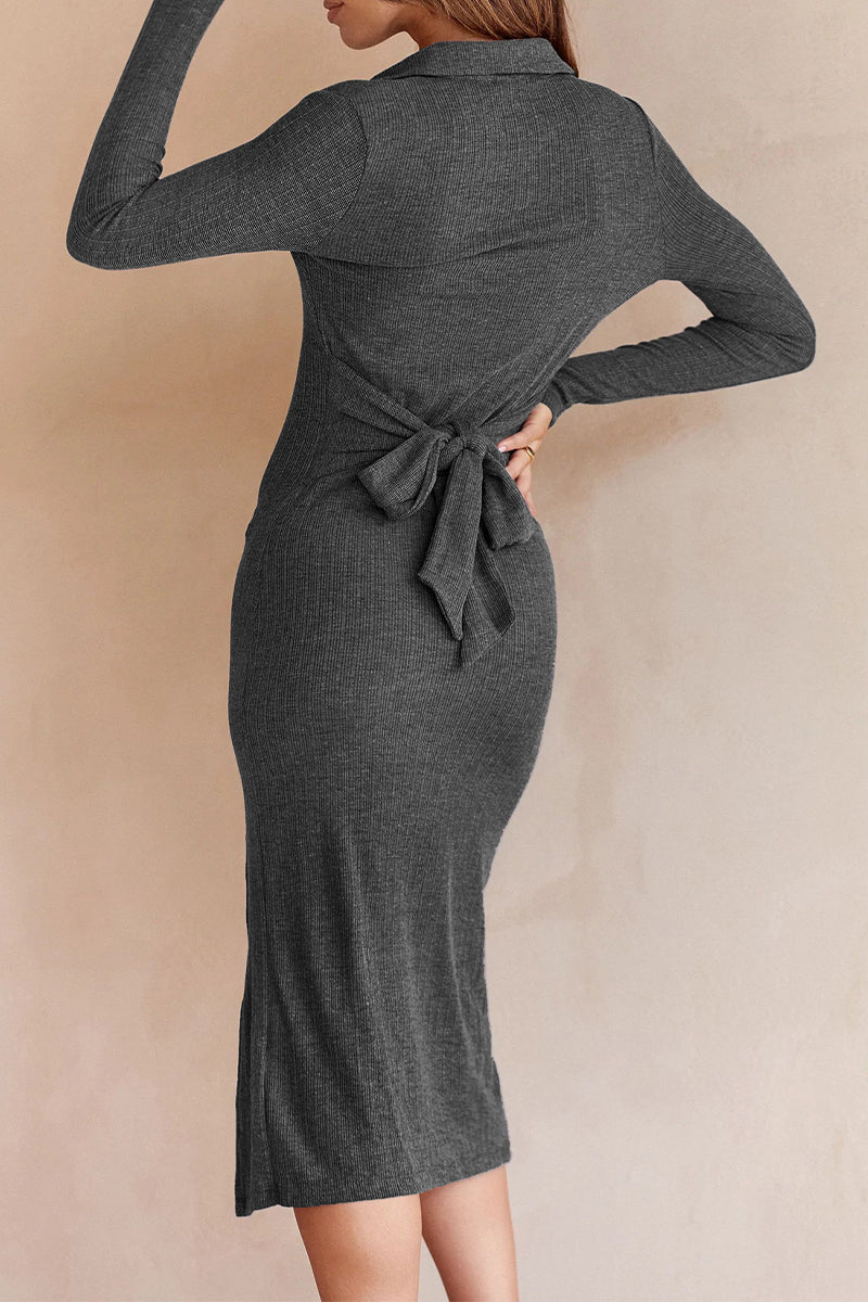 Celebrities Elegant Solid Turndown Collar One Step Skirt Dresses(10 Colors)