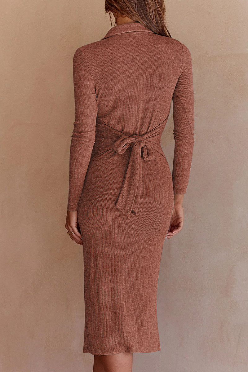 Celebrities Elegant Solid Turndown Collar One Step Skirt Dresses(10 Colors)