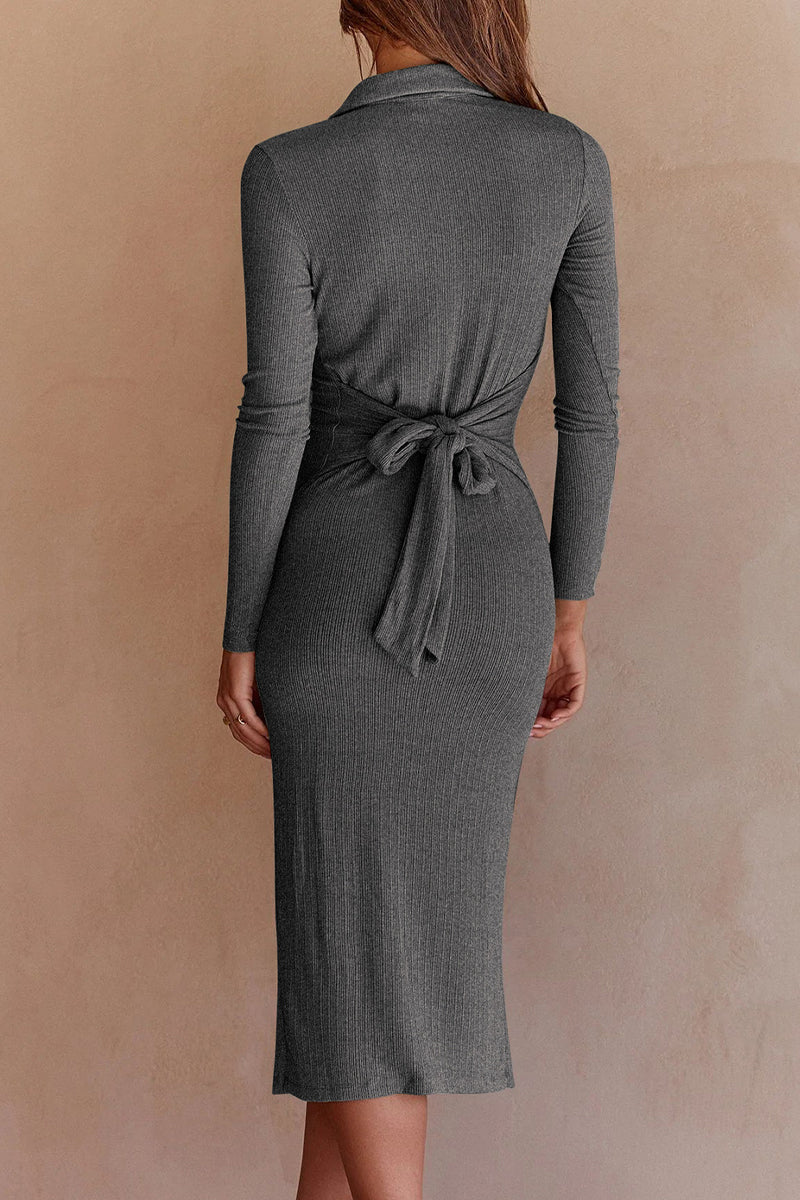 Celebrities Elegant Solid Turndown Collar One Step Skirt Dresses(10 Colors)