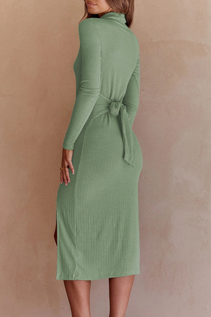 Celebrities Elegant Solid Turndown Collar One Step Skirt Dresses(10 Colors)