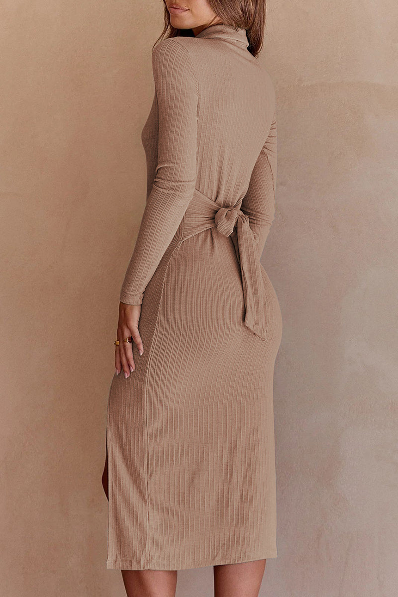 Celebrities Elegant Solid Turndown Collar One Step Skirt Dresses(10 Colors)