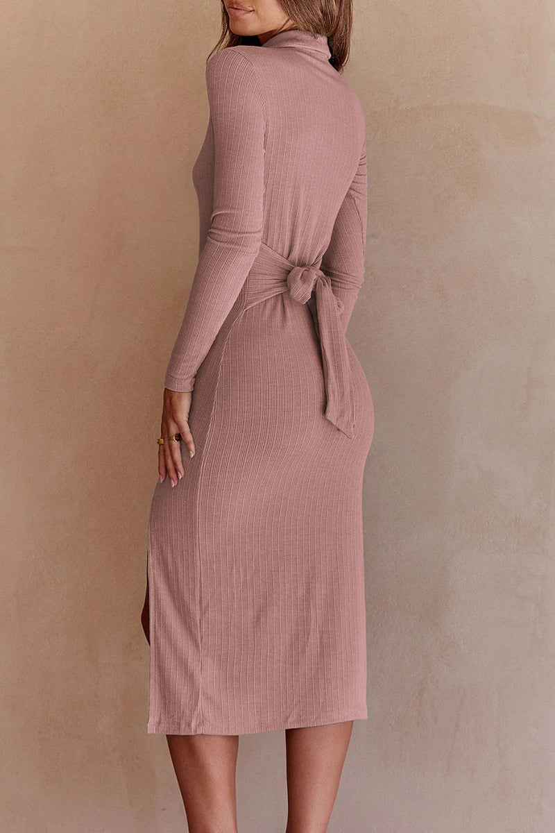 Celebrities Elegant Solid Turndown Collar One Step Skirt Dresses(10 Colors)