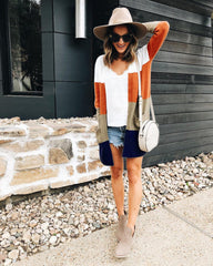 Fashion Striped Cardigan Colorblock Coat