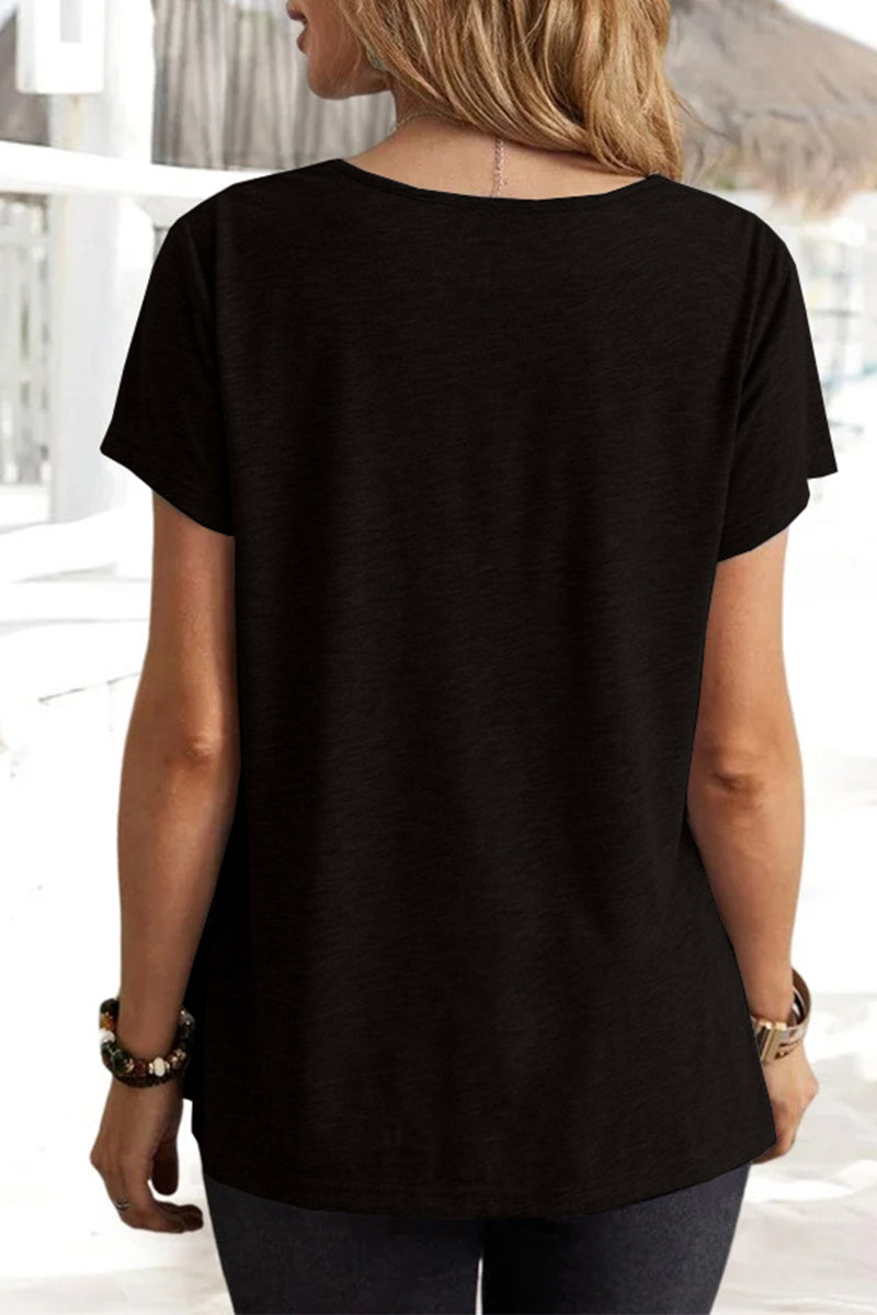 Casual Daily Solid Asymmetrical U Neck T-Shirts(5 Colors)