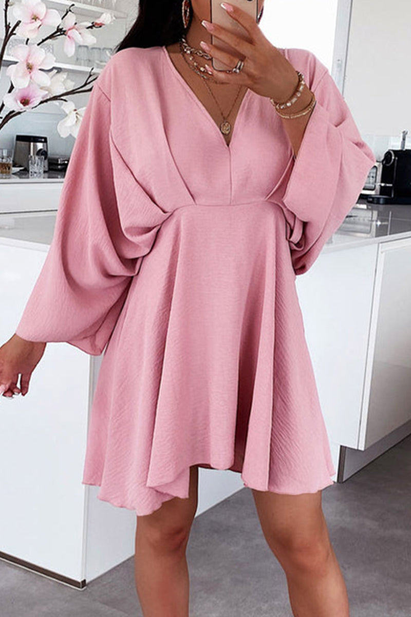 Casual Simplicity Solid Asymmetrical V Neck Irregular Dress Dresses(5 Colors)