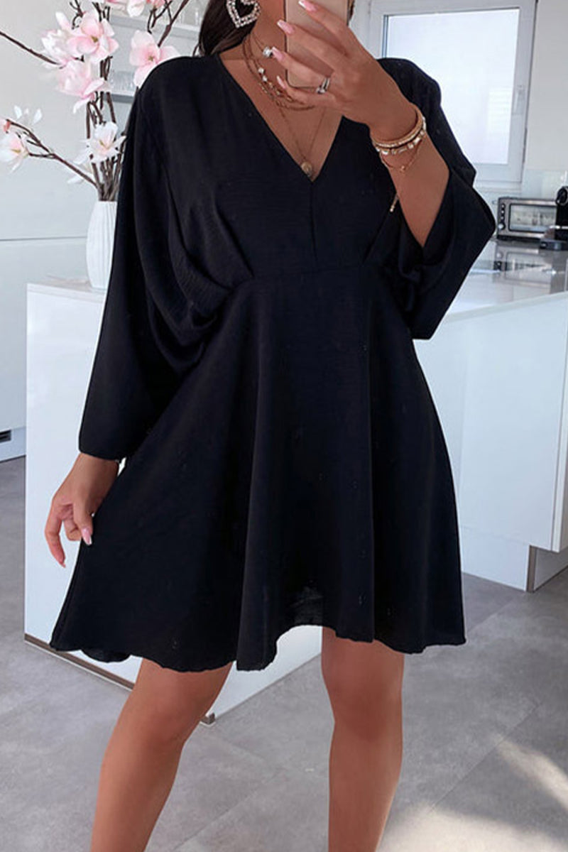 Casual Simplicity Solid Asymmetrical V Neck Irregular Dress Dresses(5 Colors)