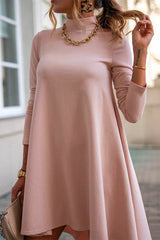 Casual Simplicity Solid Turtleneck Long Sleeve Dresses