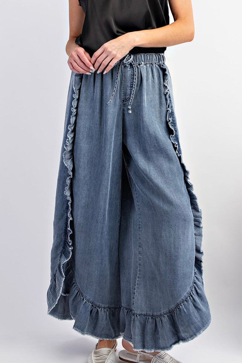 Casual Solid Frenulum Flounce High Waist Loose Denim Jeans