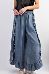 Casual Solid Frenulum Flounce High Waist Loose Denim Jeans