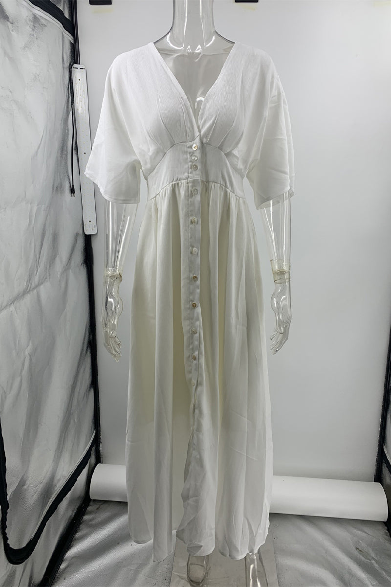 Casual Solid Buckle V Neck A Line Dresses