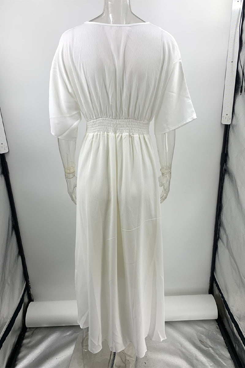 Casual Solid Buckle V Neck A Line Dresses