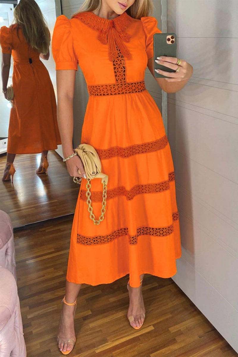 Casual Solid Patchwork Turndown Collar Short Sleeve Dresses