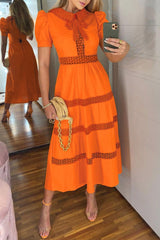 Casual Solid Patchwork Turndown Collar Short Sleeve Dresses