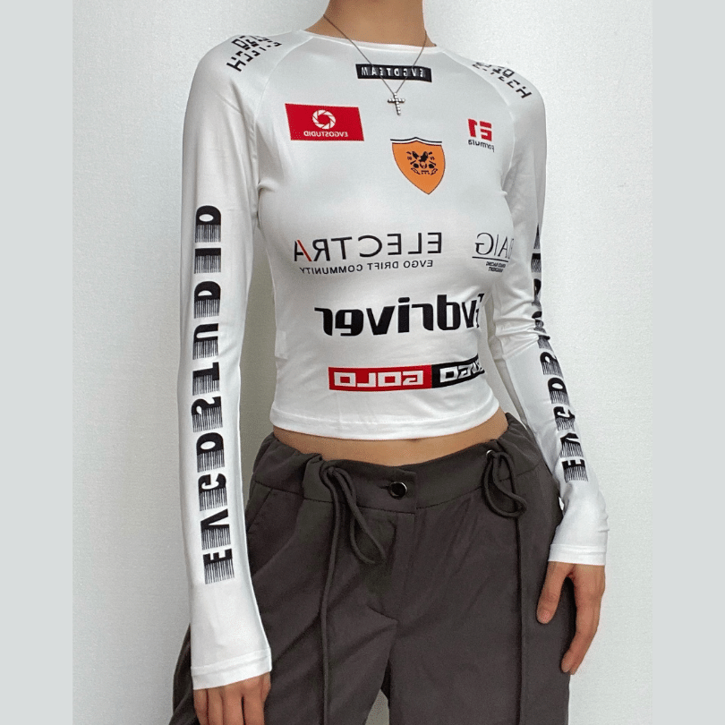 Long sleeve crewneck abstract contrast top