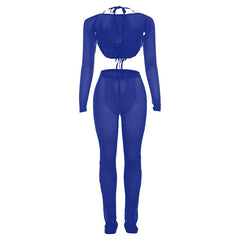 Halter shrug textured see through pant set
