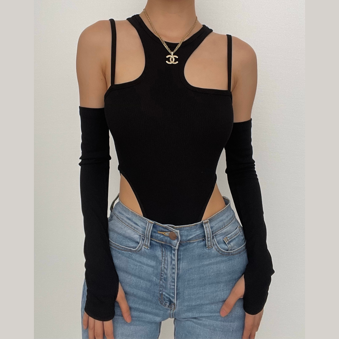 Gloves irregular solid cami crewneck bodysuit