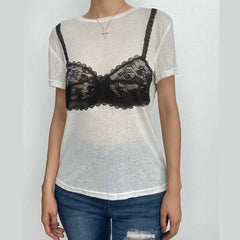 Bra pattern contrast short sleeve crewneck top