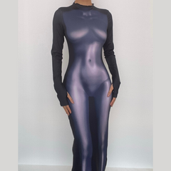 Long sleeve crewneck body print midi dress