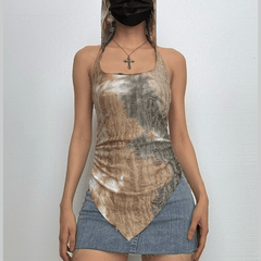 Halter hoodie square neck tie dye top