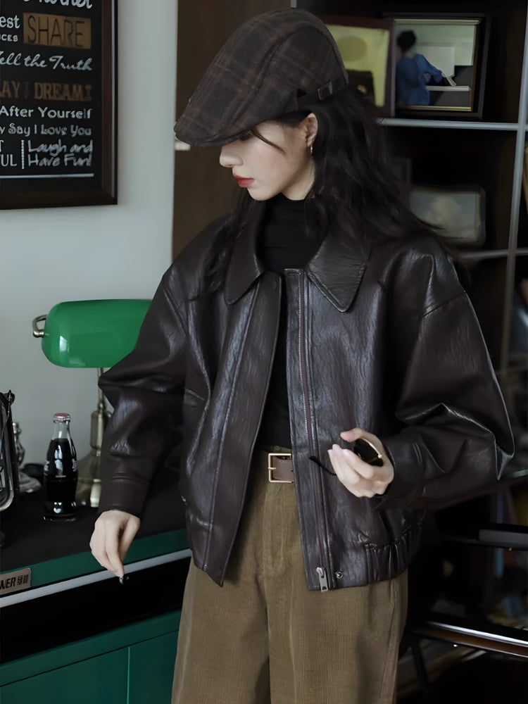 Brown Faux Leather Jacket