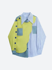 Buttoned Sleeved Patchwork Shirt