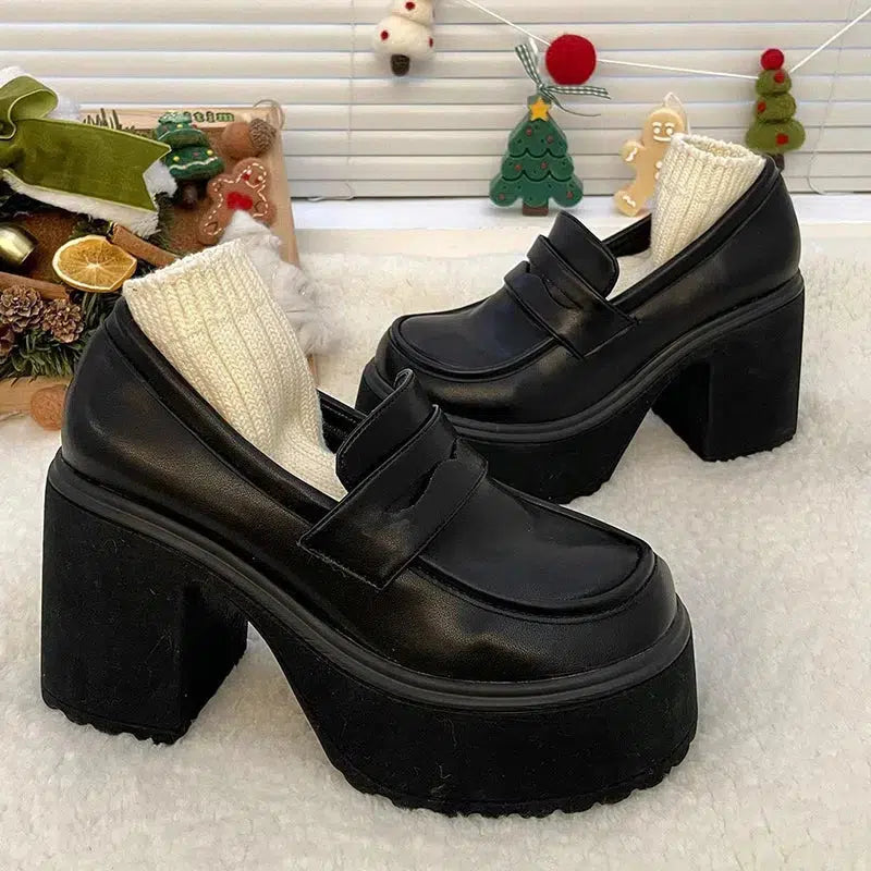 Chunky Platform High Heel Loafer Shoes