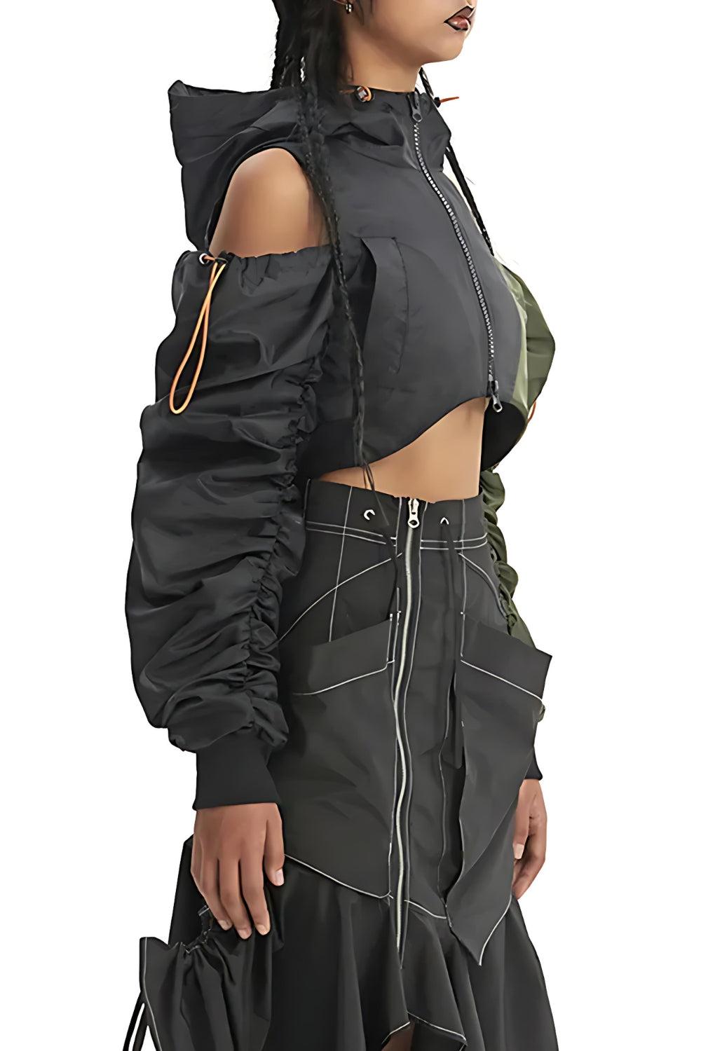 Cyberpunk Ruched Sleeve Puffer Jacket