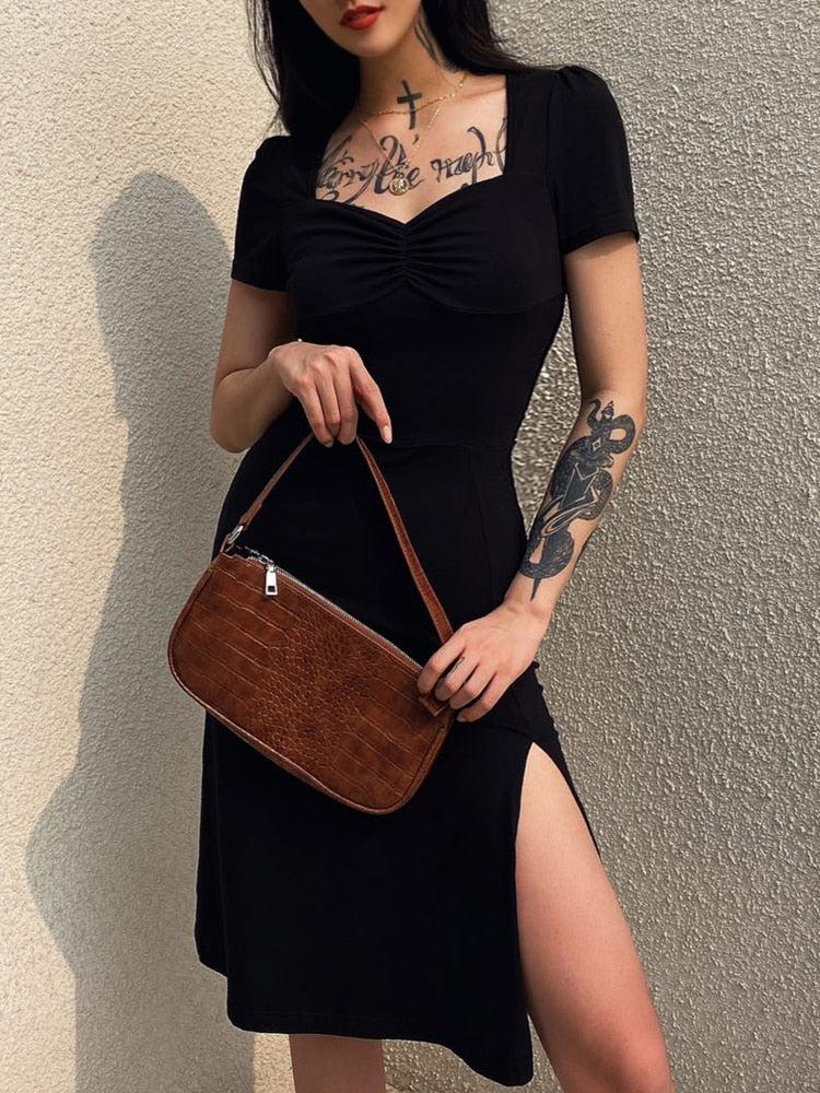 Dark Academia Leg Split Midi Dress