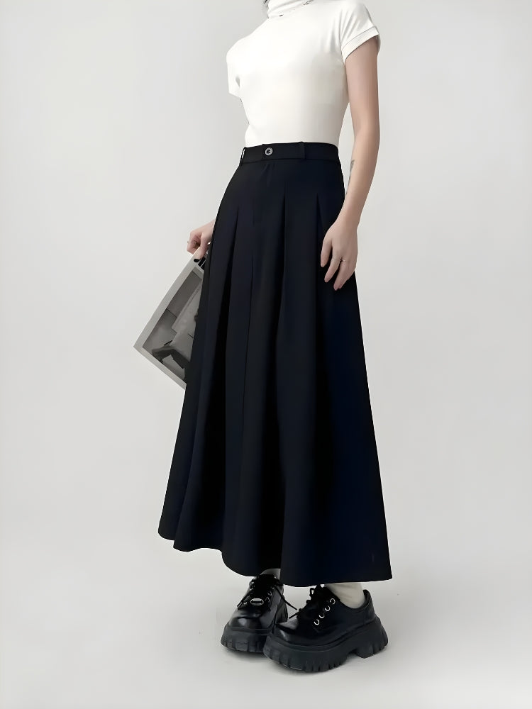 Dark Academia Pleated Midi Skirt