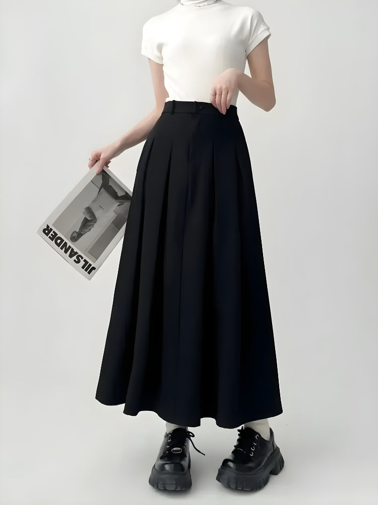 Dark Academia Pleated Midi Skirt