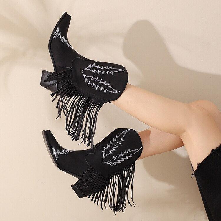 Disco Cowgirl Fringe Ankle Boots