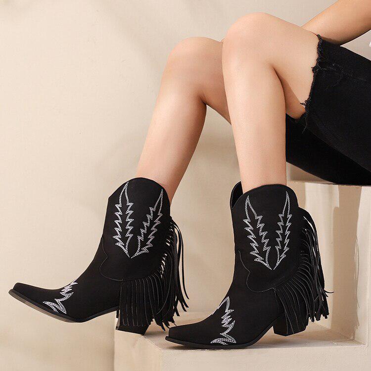 Disco Cowgirl Fringe Ankle Boots