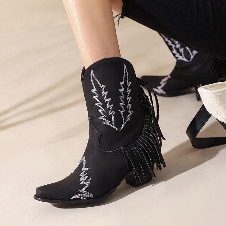 Disco Cowgirl Fringe Ankle Boots