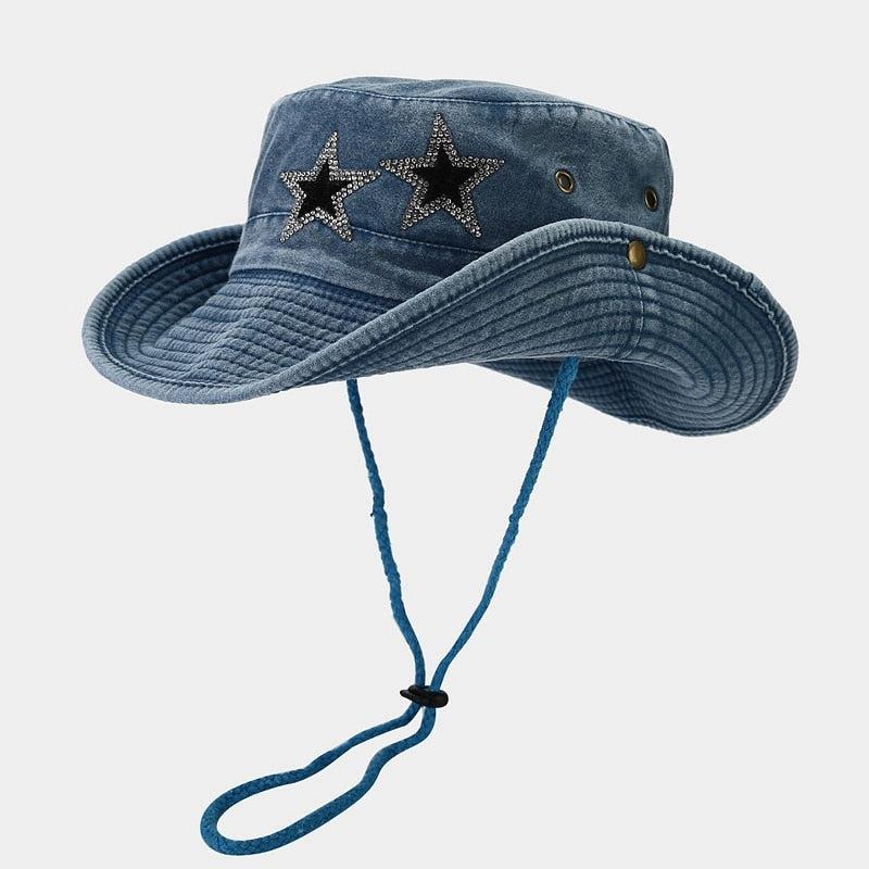 Disco Cowgirl Star Printed Denim Hat