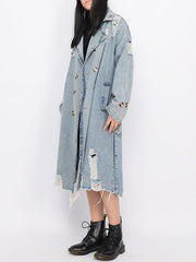 Distressed Denim Trench Coat