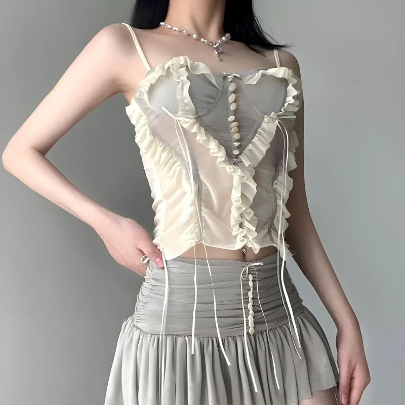 Fairycore Ruffled Mesh Corset Top