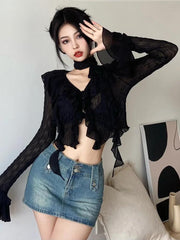 Goth Sheer Ruffled Crop Top